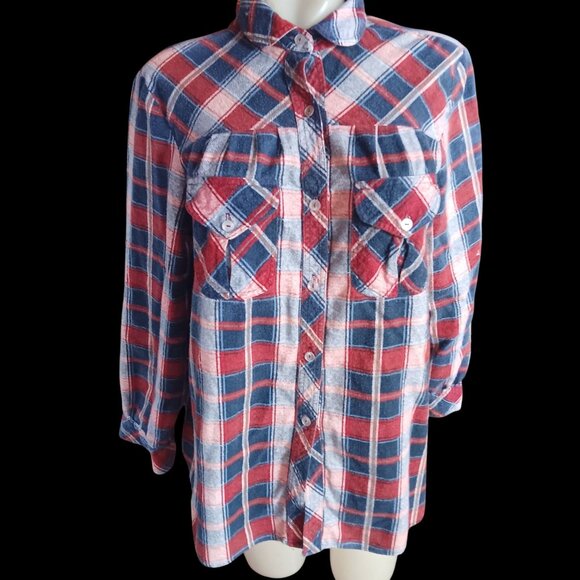 True Vintage Women's Medium Shirt 1970s Flannel Top Plaid Boho Winter Frumpy - Picture 2 of 8